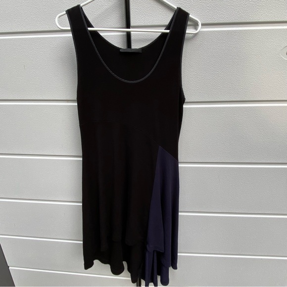 Jenni Kayne Colorblock High Low Asymmetrical Hem Dress Tank Black Blue Silk Trim - Picture 1 of 10
